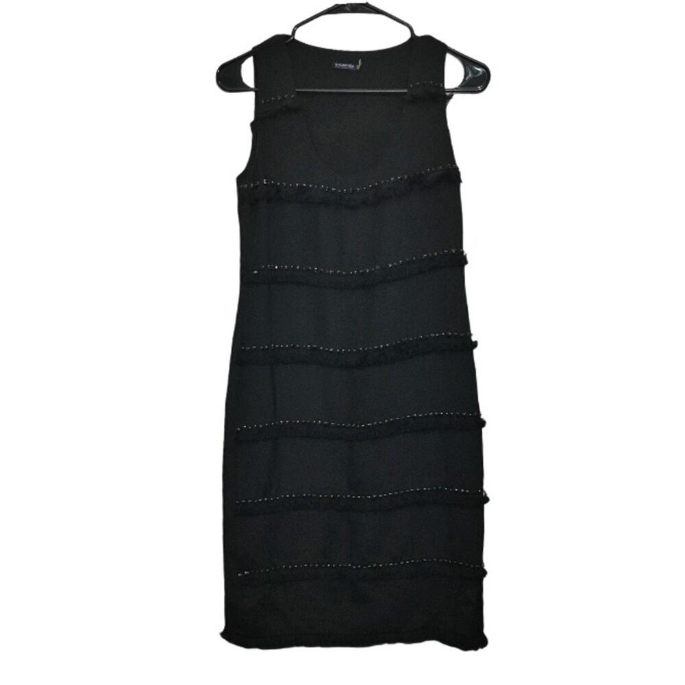 Magaschoni Black Silk Beaded Shift Dress 6